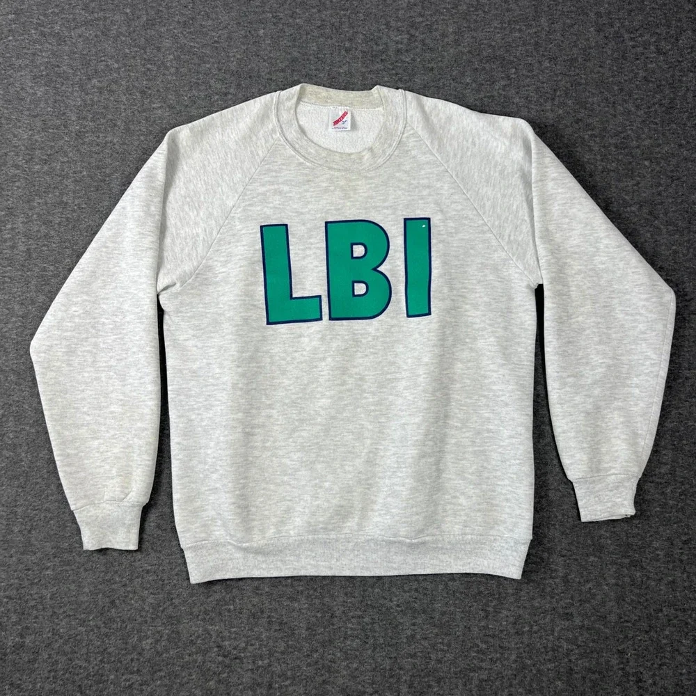 Vintage LBI Long Beach Island Sweatshirt Mens Large Grey Vacation Made in USA